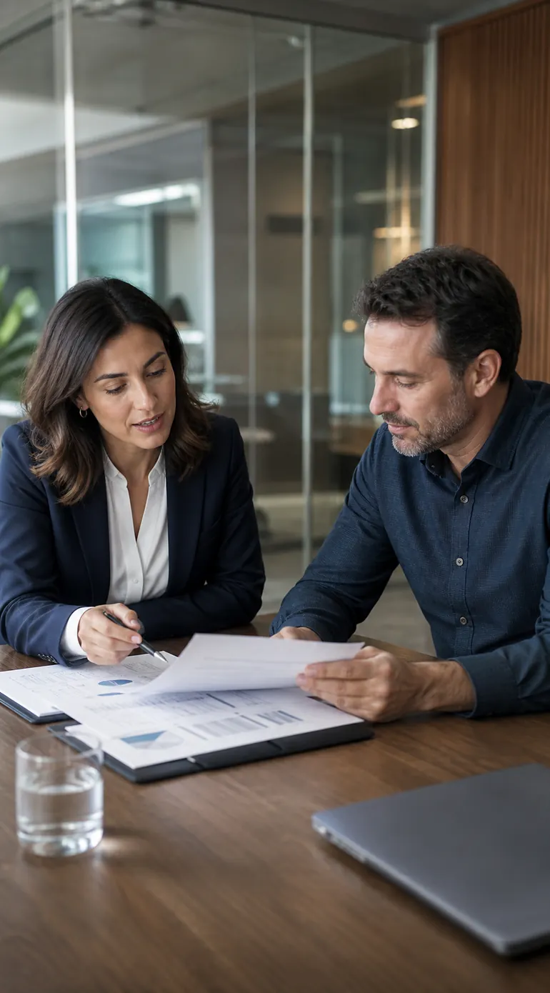 Advisor reviewing business records with a client