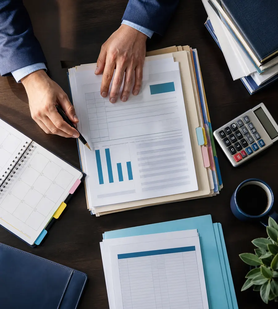 Organized business records prepared for tax advisory planning
